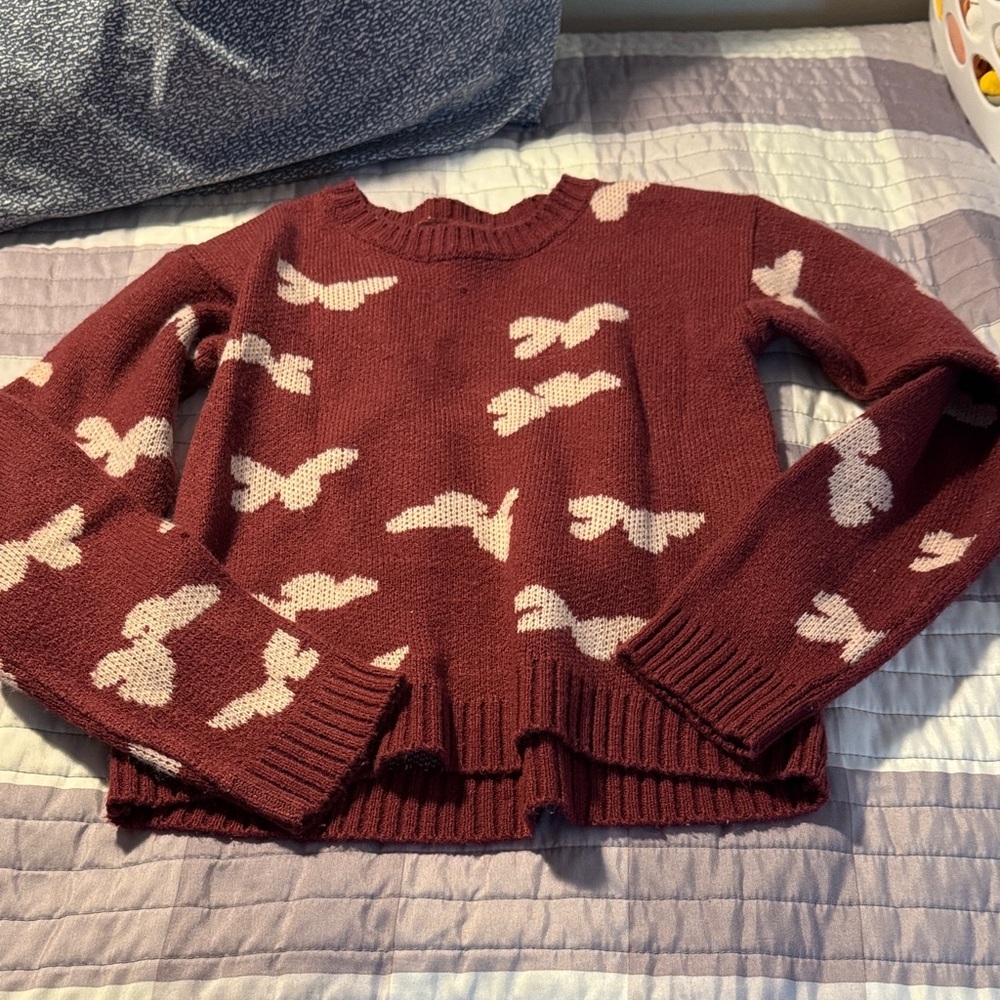 Derek Heart Maroon Sweater with Bird Design
